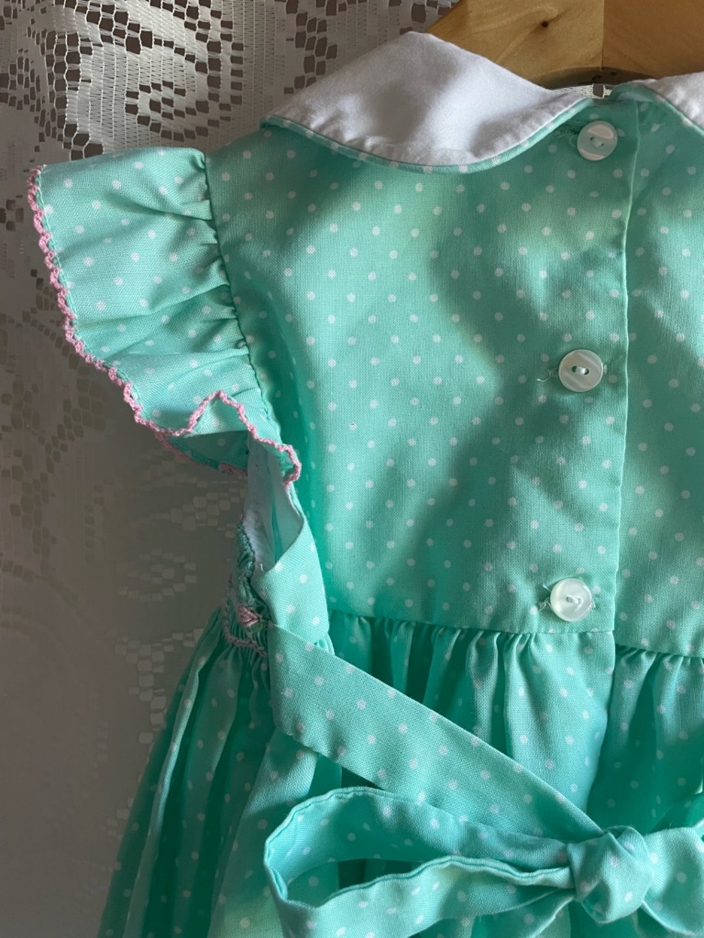 EDGEHILL COLLECTION Girl’s 4T Mint Green Polka Dot Dress with White Collar - Picture 4 of 10